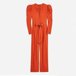 NWT J. Crew orange drapey puff-sleeve pants jumpsuit belt rust fall 14 autumn